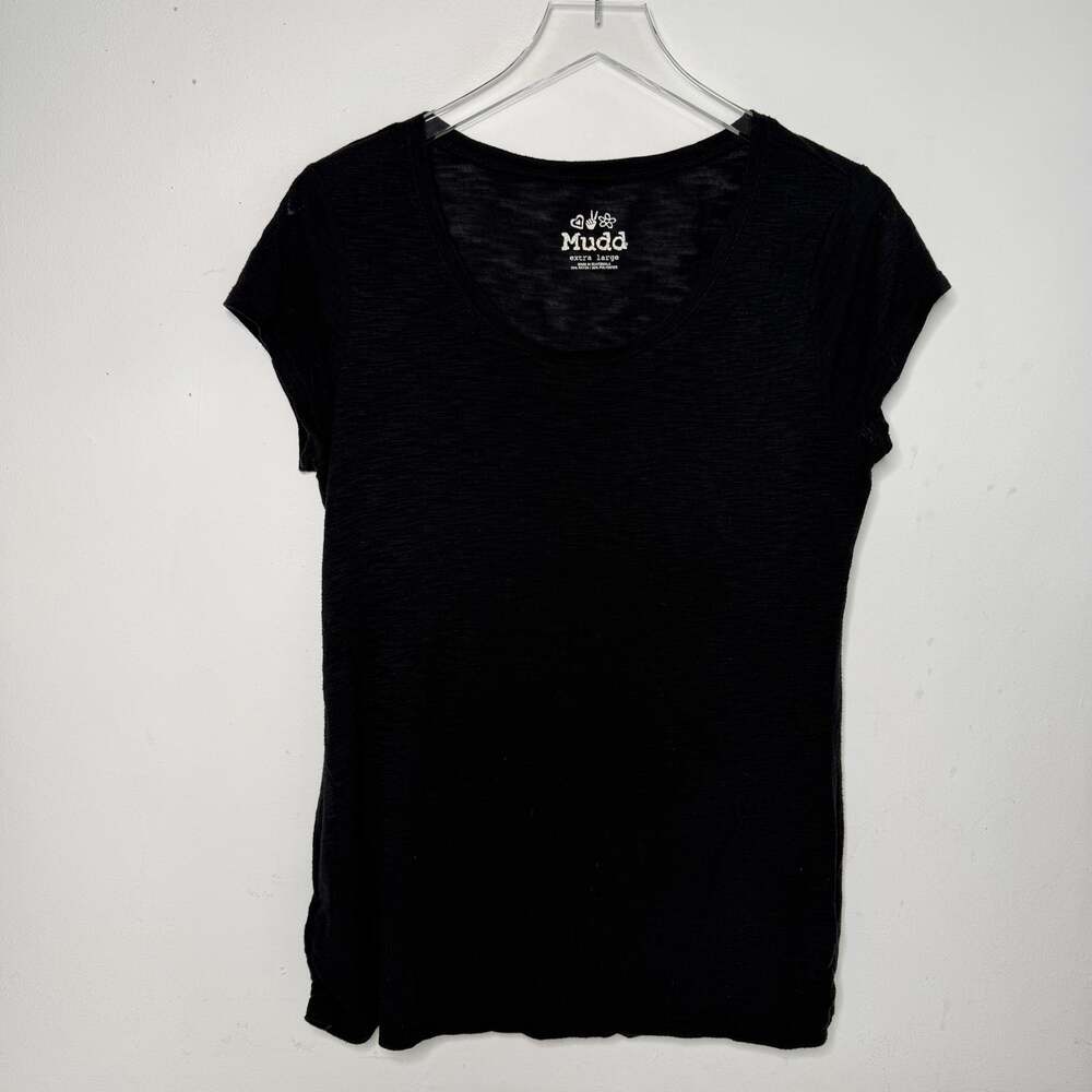 Mudd — Y2K Black Burnout Tee Scoop Neck Ruched Short Sleeve T-shirt — Women's XL